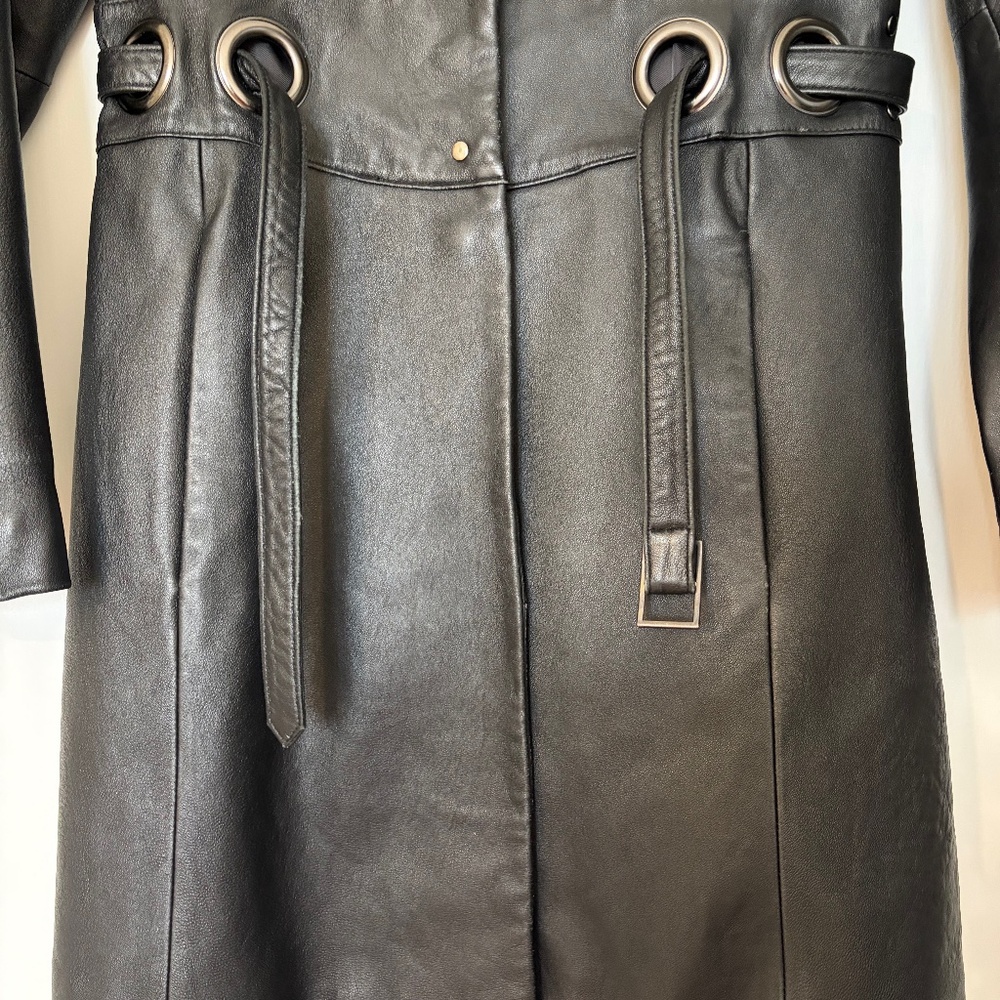 *Stunning* Via Spiga Black Leather Trench Coat- XS - Picture 4 of 11